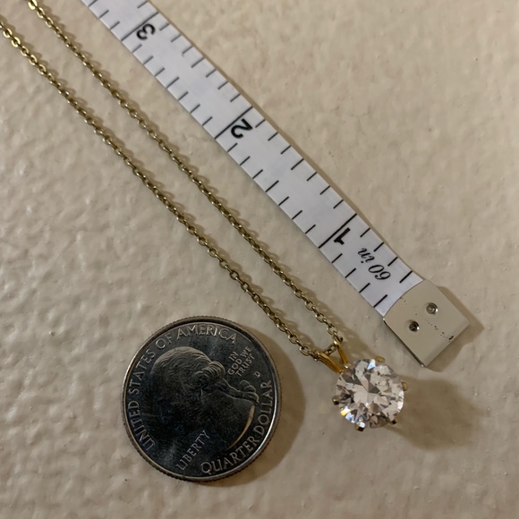 18’’ vintage, gold necklace with crystal diamond round pendant in gold setting - Picture 4 of 14